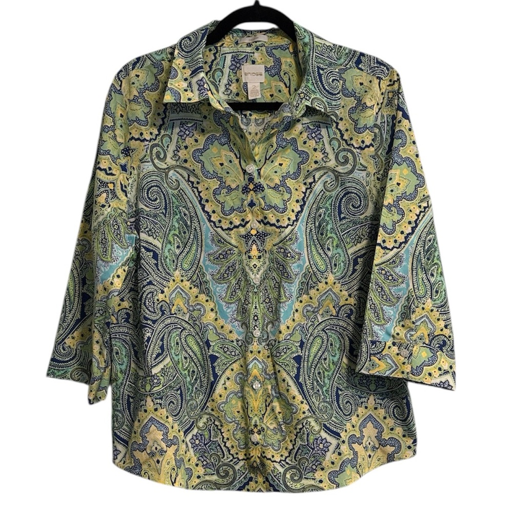 Chico’s 100% Cotton Patterned Button Down Top - image 1